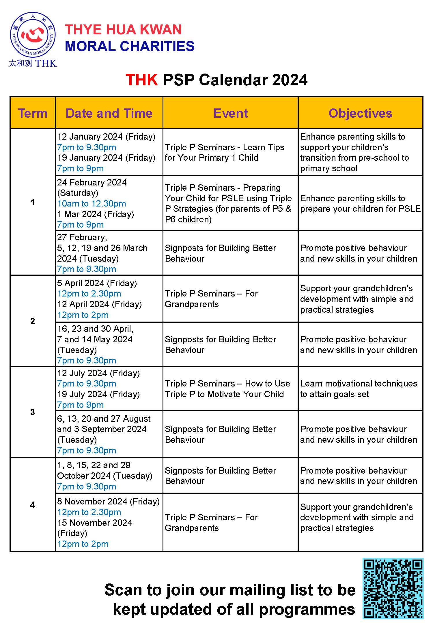 THK Calendar of Events 2024 - Primary